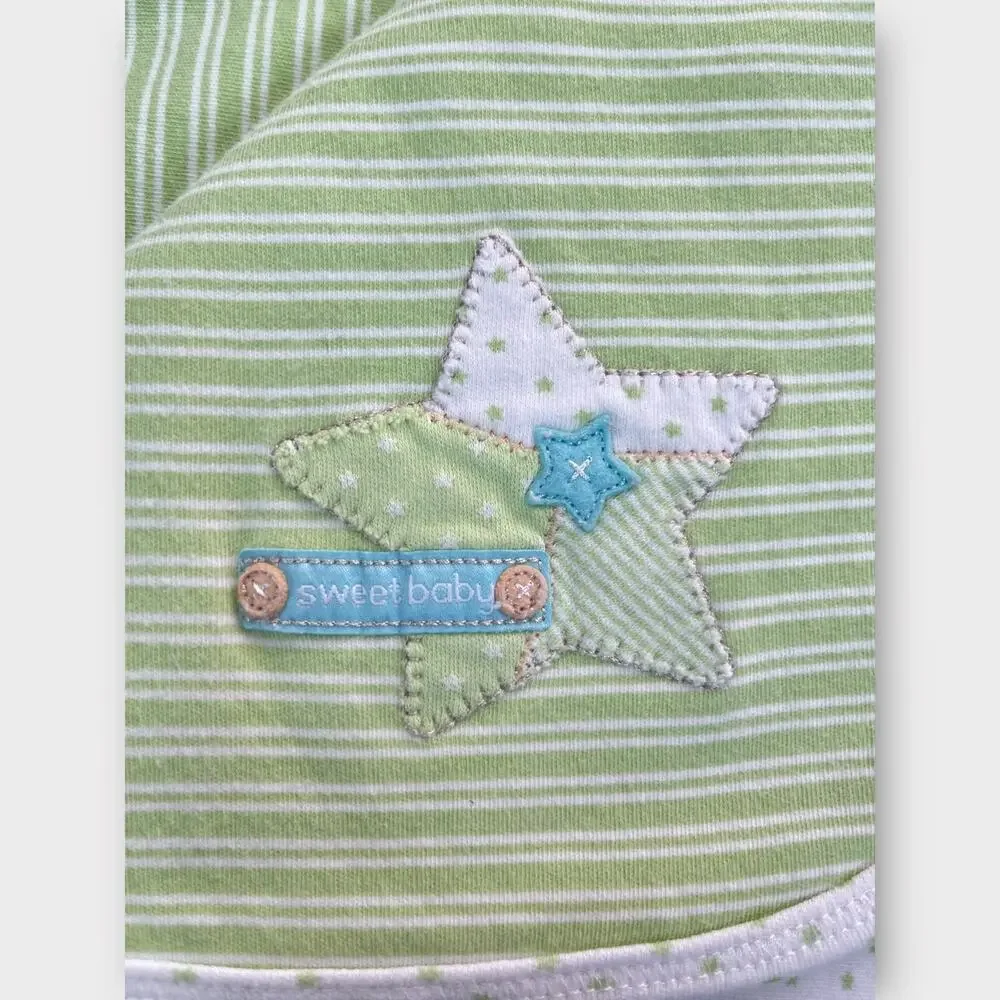 Carters Sweet Baby Star Green Striped Polka Dot Blanket Lovey Security Patchwork